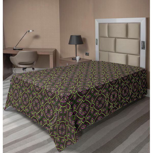 Abakuhaus Lenzuolo Celtico, Etnico Con Motivi Floreali, Simboli Araldici E Storici, Morbido E Confortevole, Per Un Letto Decorativo, 1 Pezzo, 260 Cm X 168 Cm, Viola E Verde.-image