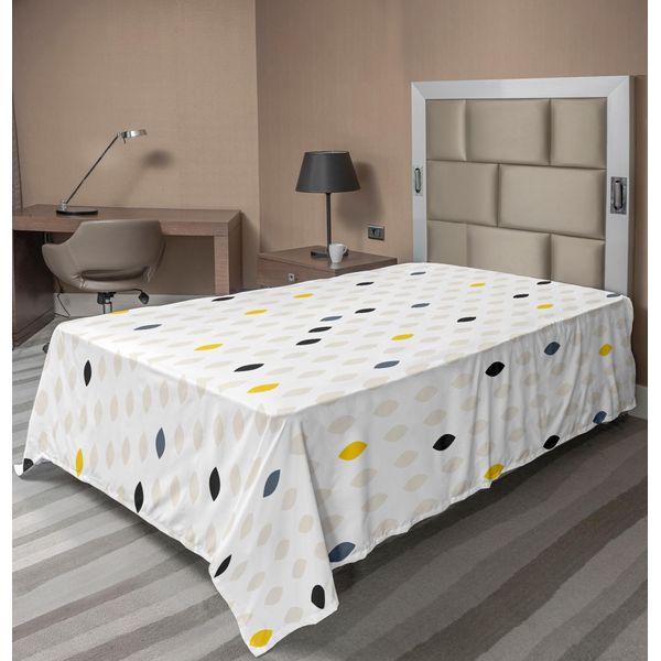 Abakuhaus Lenzuolo Moderno, Forme Geometriche Moderne, Pois, Gocce, Motivi Grafici, Stampa Artistica, Lenzuolo Morbido E Confortevole Per Un Letto Decorativo, 1 Pezzo, 260 Cm X 168 Cm, Bianco, Giallo, Grigio-image