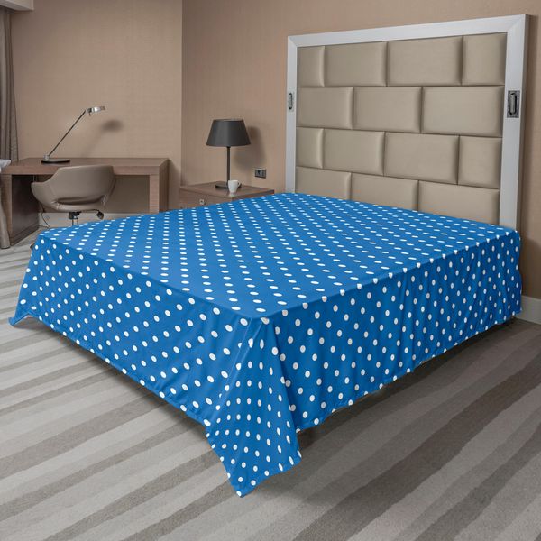 Abakuhaus Lenzuolo Con Motivo A Pois, Motivo A Pois Moderno, Tema Marinaro, Stampa Artistica Retrò, Lenzuolo Morbido E Confortevole Per Un Letto Decorativo, 1 Pezzo, 244 Cm X 205 Cm, Blu E Bianco-image