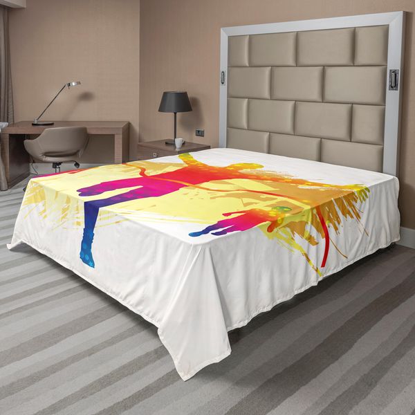 Abakuhaus Lenzuolo Olympia, Silhouette Di Un Uomo Vincitore, Sfondo Grunge, Illustrazione Colorata, Lenzuolo Morbido E Confortevole Per Un Letto Decorativo, 1 Pezzo, 260 Cm X 228 Cm, Giallo Viola-image