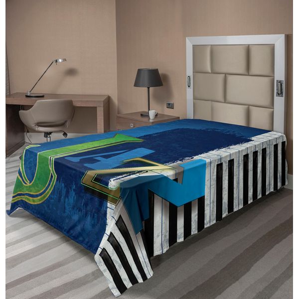 Abakuhaus Lenzuolo Con Motivo Jazz, Sfondo Jazzforte, Chiavi Di Violino, Stampa A Tema Musicale, Lenzuolo Morbido E Confortevole Per Un Letto Decorativo, 1 Pezzo, 190 Cm X 100 Cm, Bianco E Verde-image