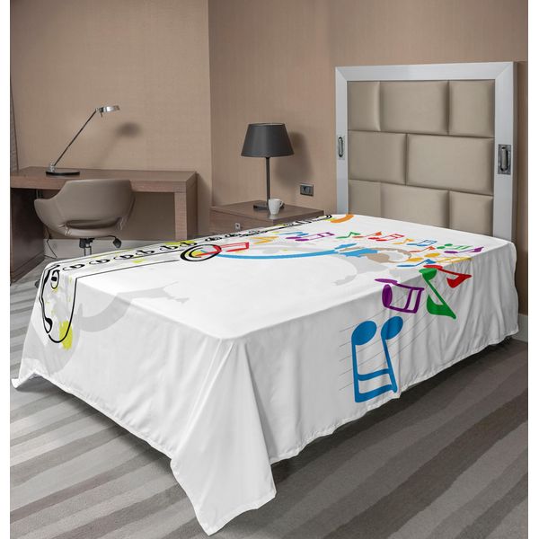 Abakuhaus Lenzuolo Jazz Music, Tema Festival, Strumento Musicale Sassofono, Tema Genere Musicale, Lenzuolo Morbido E Confortevole Per Un Letto Decorativo, 1 Pezzo, 260 Cm X 168 Cm, Arancione, Verde, Rosso-image
