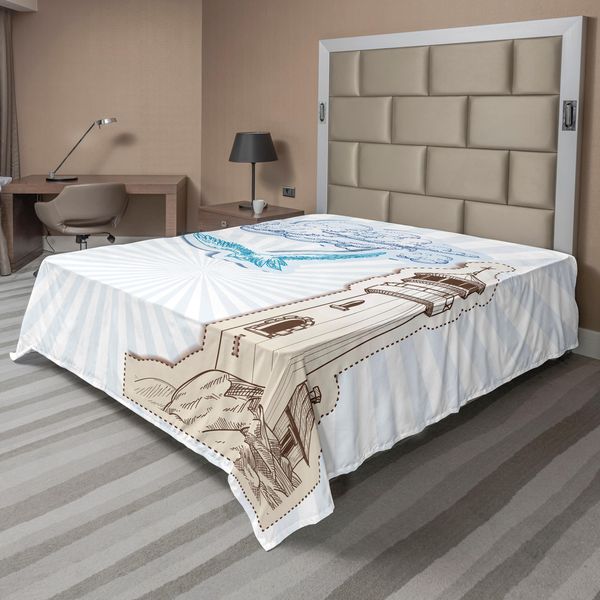 Abakuhaus Lenzuolo Seagulls, Stile Scrapbook, Ritagli E Disegni Marini, Nuvole E Gabbiani, Lenzuolo Superiore Morbido E Confortevole Per Un Letto Decorativo, 1 Pezzo, 275 Cm X 260 Cm, Marrone, Crema, Blu-image