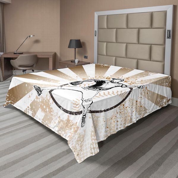 Abakuhaus Lenzuolo Da Baseball, Illustrazione Retrò Di Un Giocatore Di Baseball Su Un Motivo A Strisce Inquietante Immagine Pop Art, Lenzuolo Morbido E Confortevole Per Un Letto Decorativo 1 Pezzo 244 Cm X 205 Cm, Marrone Bianco-image