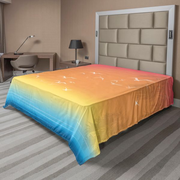 Abakuhaus Lenzuolo Seagulls, Stampa Tropical Island Sunset Con Sole, Mare, Palme E Uccelli In Volo, Lenzuolo Morbido E Confortevole Per Un Letto Decorativo, 1 Pezzo, 275 Cm X 260 Cm, Multicolore-image
