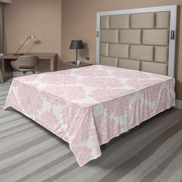 Abakuhaus Lenzuolo In Damasco, Motivo Damascato Royal, Motivo Floreale Rosa Baby, Stampa In Stile Vittoriano, Lenzuolo Morbido E Confortevole Per Un Letto Decorativo, 1 Pezzo, 244 Cm X 205 Cm, Rosa E Bianco-image
