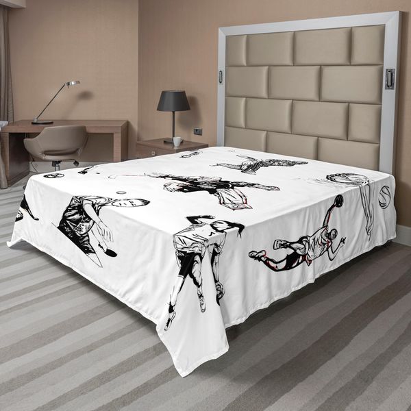 Abakuhaus Lenzuolo Olympia, Basket, Calcio, Pallavolo, Cricket, Tennis, Giochi, Atleti, Stampa Illustrativa, Lenzuolo Morbido E Confortevole Per Un Letto Decorativo, 1 Pezzo, 260 Cm X 228 Cm, Bianco E Nero-image