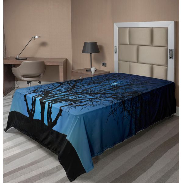 Abakuhaus Lenzuolo Blu Navy, Albero Sotto Un Cielo Limpido Con Luna, Stelle, Galassia, Paesaggio Naturale, Stampa Artistica, Lenzuolo Morbido E Confortevole Per Un Letto Decorativo, 1 Pezzo, 190 Cm X 100 Cm, Nero Navy-image