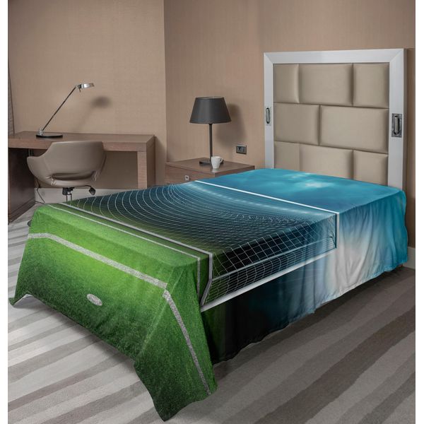 Abakuhaus Lenzuolo Da Calcio, Porta Da Calcio Area Sportiva Vincitore Perdente Linea Riflettori Migliore Squadra Finale Tema, Morbido E Comodo Lenzuolo Superiore Per Un Letto Decorativo 1 Pezzo 190 Cm X 100 Cm, Verde Blu-image