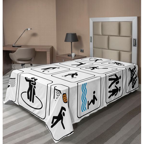 Abakuhaus Lenzuolo Olympia, Sport Competizione Giochi Cartelli Danza Equitazione Bowling Atletica Leggera Tema, Lenzuolo Morbido E Confortevole Per Un Letto Decorativo 1 Pezzo 260 Cm X 168 Cm, Bianco Nero-image