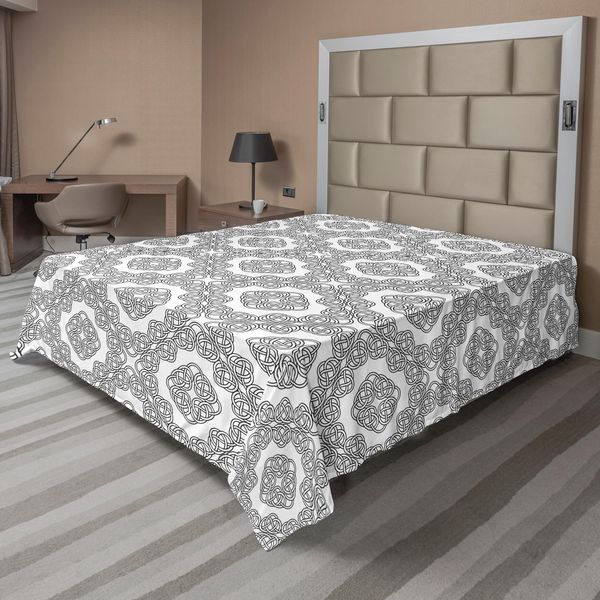 Abakuhaus Lenzuolo Celtico, Motivo Retrò Con Croce Celtica Diagonale Intrecciata, Lenzuolo Superiore Morbido E Confortevole Per Un Letto Decorativo, 1 Pezzo, 244 Cm X 205 Cm, Bianco E Nero-image