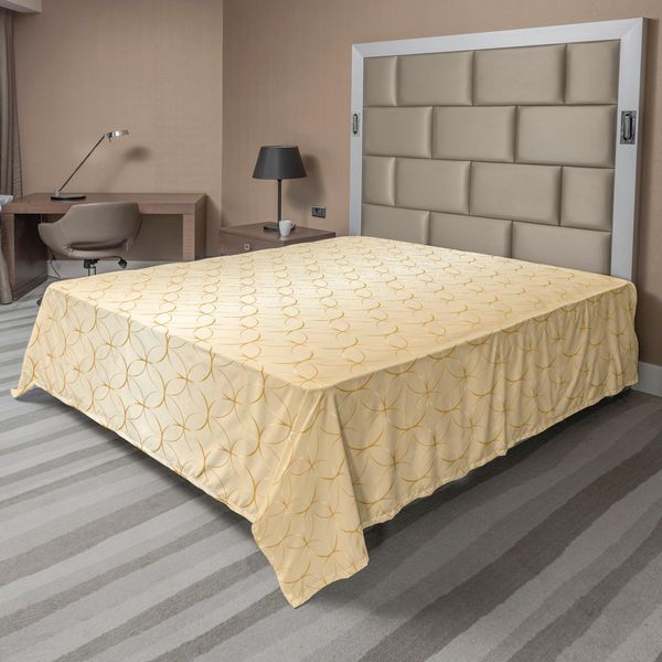 Abakuhaus Lenzuolo Beige, Motivi Geometrici Moderni Con Cerchi Dorati Collegati E Forme A Diamante, Lenzuolo Morbido E Confortevole Per Un Letto Decorativo, 1 Pezzo, 244 Cm X 205 Cm, Color Pesca Chiaro Marrone-image