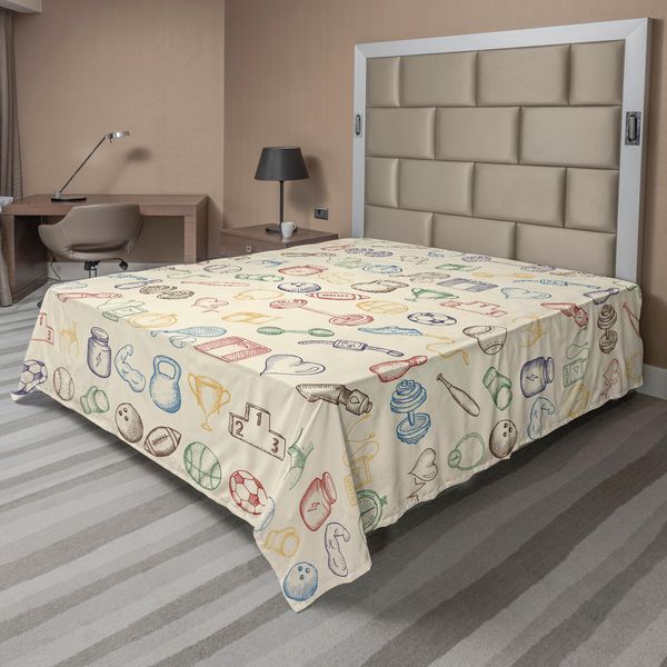 Abakuhaus Lenzuolo Olympia, Collezione Di Icone Del Fitness E Dello Sport Palestra Aerobica Stile Di Vita Sano Tema Arte, Lenzuolo Morbido E Confortevole Per Un Letto Decorativo 1 Pezzo 275 Cm X 260 Cm, Beige Blu-image