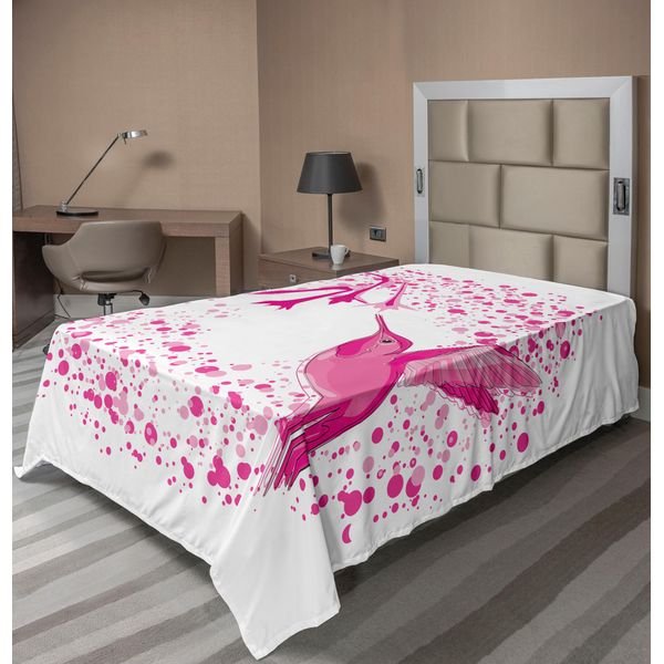 Abakuhaus Lenzuolo Colibrì, Colibrì Vola Verso I Fiori A Pois Fiori Estate Giardino Grafica, Morbido E Confortevole Lenzuolo Superiore Per Un Letto Decorativo 1 Pezzo 190 Cm X 100 Cm, Rosa Fucsia-image