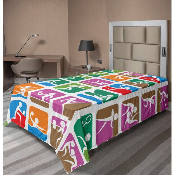 Abakuhaus Olympia Lenzuolo, Pittogrammi Gli Sport Estivi Vela Lotta Boxe Scherma Sollevamento Pesi, Lenzuolo Morbido E Confortevole Per Un Letto Decorativo 1 Pezzo 190 Cm X 100 Cm, Viola Verde-image