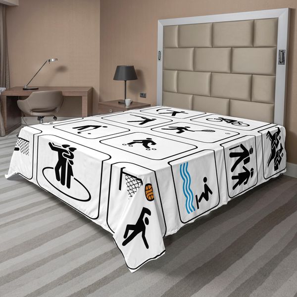 Abakuhaus Lenzuolo Olympia, Sport Competizione Giochi Cartelli Danza Equitazione Bowling Atletica Leggera Tema, Lenzuolo Morbido E Confortevole Per Un Letto Decorativo 1 Pezzo 275 Cm X 260 Cm, Bianco Nero-image