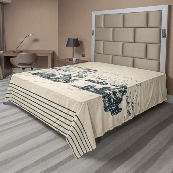 Abakuhaus Lenzuolo Vintage, Auto D'epoca, Stampa Sportiva Nostalgica Con Scarabocchi Fugaci, Lenzuolo Morbido E Confortevole Per Un Letto Decorativo 1 Pezzo 266 Cm X 260 Cm, Beige Verde Bosco-image