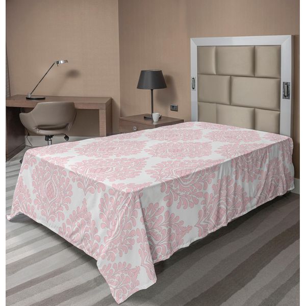 Abakuhaus Lenzuolo In Damasco, Motivo Damascato Royal, Motivo Floreale Rosa Baby, Stampa In Stile Vittoriano, Lenzuolo Morbido E Confortevole Per Un Letto Decorativo, 1 Pezzo, 190 Cm X 100 Cm, Rosa E Bianco-image