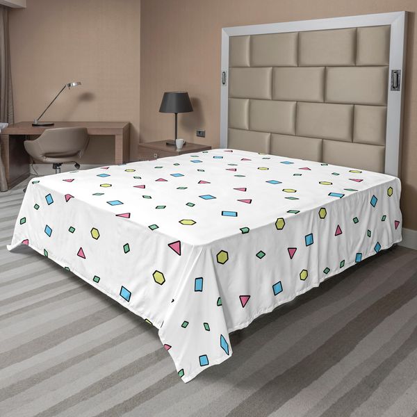 Abakuhaus Lenzuolo Anni '90, Motivo Mosaico Colorato Con Forme Geometriche E Stampa Artistica, Lenzuolo Morbido E Confortevole Per Un Letto Decorativo, 1 Pezzo 275 Cm X 260 Cm, Blu Verde-image