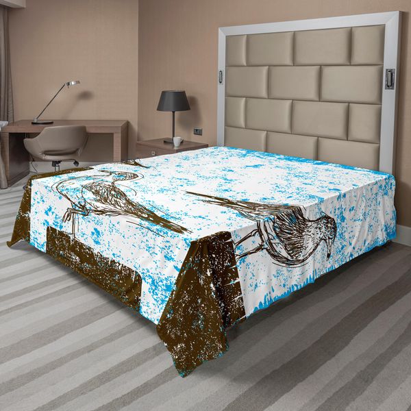 Abakuhaus Lenzuolo Seagulls, Gabbiani, Su Colonne Di Legno, Sfondo Con Stampa Grungy, Morbido E Confortevole Lenzuolo Superiore Per Un Letto Decorativo, 1 Pezzo, 275 Cm X 260 Cm, Marrone, Bianco, Blu-image
