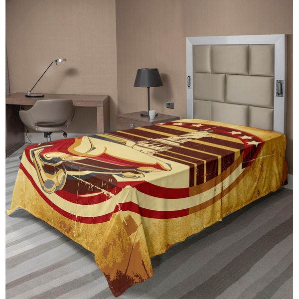 Abakuhaus Lenzuolo Vintage, Auto D'epoca Simbolismo Americano Statua Della Libertà Stampa Su Carta Antica, Lenzuolo Morbido E Confortevole Per Un Letto Decorativo 1 Pezzo 190 Cm X 100 Cm, Giallo Rosso Marrone-image