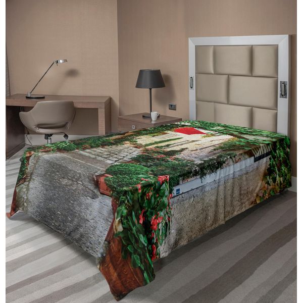 Abakuhaus Lenzuolo Mediterraneo, Stradina Con Fiori, Città Vinicola Rurale Nel Sud Della Francia Foto, Lenzuolo Morbido E Confortevole Per Un Letto Decorativo 1 Pezzo 190 Cm X 100 Cm, Grigio Verde-image
