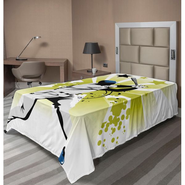 Abakuhaus Lenzuolo Da Baseball, Lanciatore Colpisce La Palla Velocemente Stelle Sopra La Mazza Velocità Forte Grafica Della Squadra, Lenzuolo Morbido E Confortevole Per Un Letto Decorativo 1 Pezzo 260 Cm X 168 Cm, Bianco Verde-image