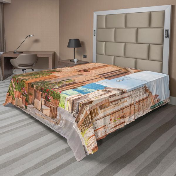 Abakuhaus Lenzuolo Mediterraneo, Centro Storico In Toscana, Villaggio Storico Mediterraneo, Città In Pietra, Foto, Lenzuolo Morbido E Confortevole Per Un Letto Decorativo, 1 Pezzo, 266 Cm X 260 Cm, Color Cuoio-image