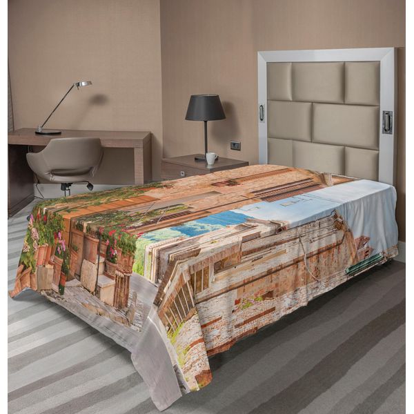 Abakuhaus Lenzuolo Mediterraneo, Centro Storico In Toscana, Villaggio Storico Mediterraneo, Città In Pietra, Foto, Lenzuolo Morbido E Confortevole Per Un Letto Decorativo, 1 Pezzo, 190 Cm X 100 Cm, Color Cuoio-image