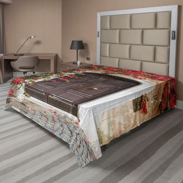 Abakuhaus Lenzuolo Marocchino, Vecchia Porta Di Legno Circondata Da Fiori, Stampa Artistica Medievale Italiana Europea, Lenzuolo Morbido E Confortevole Per Un Letto Decorativo, 1 Pezzo, 266 Cm X 260 Cm, Multicolore-image
