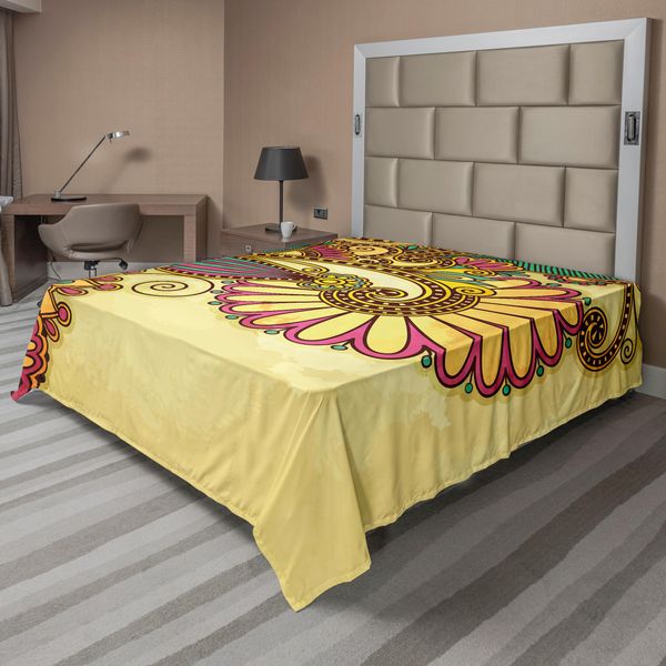 Abakuhaus Lenzuolo Grunge, Motivo Floreale E Foglie Paisley Con Effetti Mandala Floreali Orientali, Lenzuolo Morbido E Confortevole Per Un Letto Decorativo 1 Pezzo 266 Cm X 260 Cm, Multicolore-image