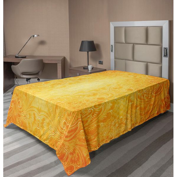 Abakuhaus Lenzuolo Giallo, Motivo Antico Con Decorazioni Floreali, Design Vintage, Illustrazione, Morbido E Confortevole Lenzuolo Superiore Per Un Letto Decorativo, 1 Pezzo, 190 Cm X 100 Cm, Calendula-image