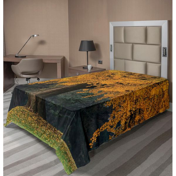 Abakuhaus Lenzuolo Con Albero, Un Albero Antico Con Foglie Dorate Nella Foresta Sempreverde Dell'autunno Arte, Lenzuolo Morbido E Confortevole Per Un Letto Decorativo 1 Pezzo 260 Cm X 168 Cm, Terra Giallo Marrone-image