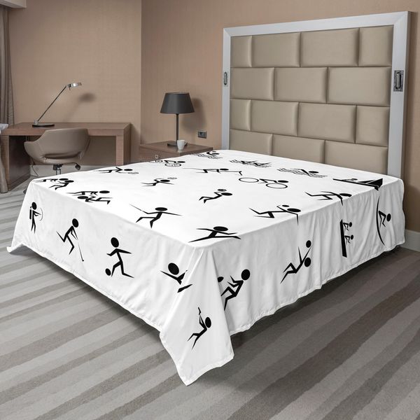 Abakuhaus Lenzuolo Olympia, Collezione Icone Sportive Estive Da Canottaggio Pugilato Nuoto Sollevamento Pesi Tiro, Lenzuolo Morbido E Confortevole Per Un Letto Decorativo 1 Pezzo 260 Cm X 228 Cm, Bianco Nero-image