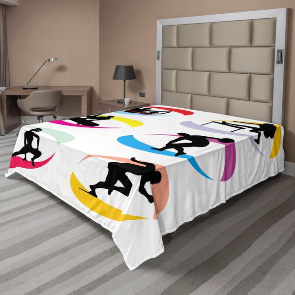 Abakuhaus Lenzuolo Olympia, Silhouette Icone Dello Sport E Dei Giochi, I Saltatori Che Corrono Sdruck Sdruck, Lenzuolo Morbido E Confortevole Per Un Letto Decorativo 1 Pezzo 260 Cm X 228 Cm, Nero Rosso-image