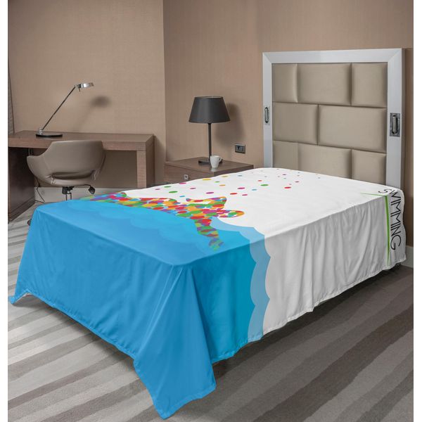 Abakuhaus Lenzuolo Olympia, Motivo Piscina Con Nuotatori E Cerchi Assortiti, Arte Moderna Colorata, Lenzuolo Morbido E Confortevole Per Un Letto Decorativo, 1 Pezzo, 190 Cm X 100 Cm, Verde, Blu, Rosso-image