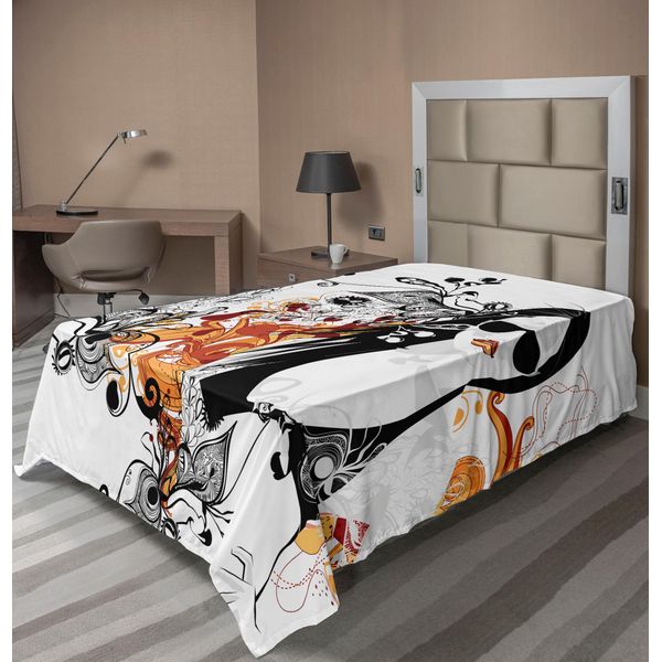 Abakuhaus Lenzuolo Femminile, Party Girl Glasses Con Fiori Decorativo Motivo Sfondo Immagine, Morbido E Confortevole Lenzuolo Superiore Per Un Letto Decorativo 1 Pezzo 190 Cm X 100 Cm, Arancione Nero-image