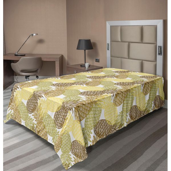 Abakuhaus Lenzuolo Ananas, Tema Estivo Sovrapposizioni Curving Tropical Ananas Con Stampa Lines, Lenzuolo Morbido E Confortevole Per Un Letto Decorativo 1 Pezzo 260 Cm X 168 Cm, Multicolore-image