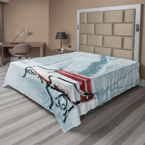 Abakuhaus Lenzuolo Da Letto, Serie Di Panchine Rosse Ghiacciate In Un Sentiero Del Parco Misty Crystalline Nella Foresta Foto, Lenzuolo Morbido E Confortevole Per Un Letto Decorativo 1 Pezzo 275 Cm X 260 Cm, Bianco-image