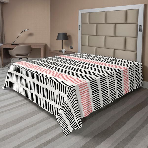 Abakuhaus Lenzuolo Astratto, Motivo Astratto Con Stampa Grafica Geometrica Semplice Retrò, Lenzuolo Superiore Morbido E Confortevole Per Un Letto Decorativo 1 Pezzo 266 Cm X 260 Cm, Nero Rosa-image