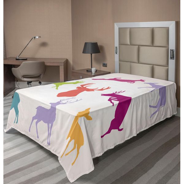 Abakuhaus Lenzuolo Con Corna Di Cervo, Collezione Di Sagome Di Cervi Che Saltano, Corrono E Stanno In Piedi Nella Natura Selvaggia, Lenzuolo Morbido E Confortevole Per Un Letto Decorativo, 1 Pezzo, 190 Cm X 100 Cm, Verde Acqua-image