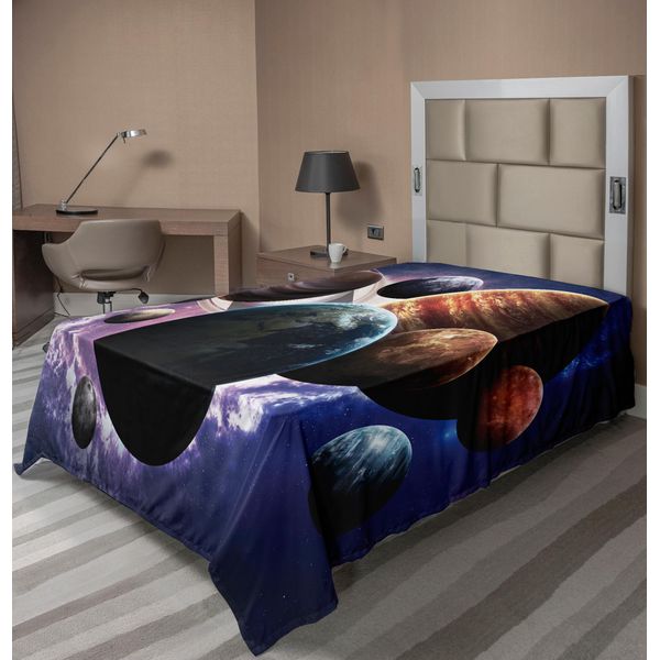 Abakuhaus Lenzuolo, Sistema Solare Pianeti Tutti Insieme Nello Spazio Mercurio Giove Globo Saturno Universo, Morbido E Confortevole Lenzuolo Superiore Per Un Letto Decorativo 1 Pezzo 260 Cm X 168 Cm, Multicolore-image