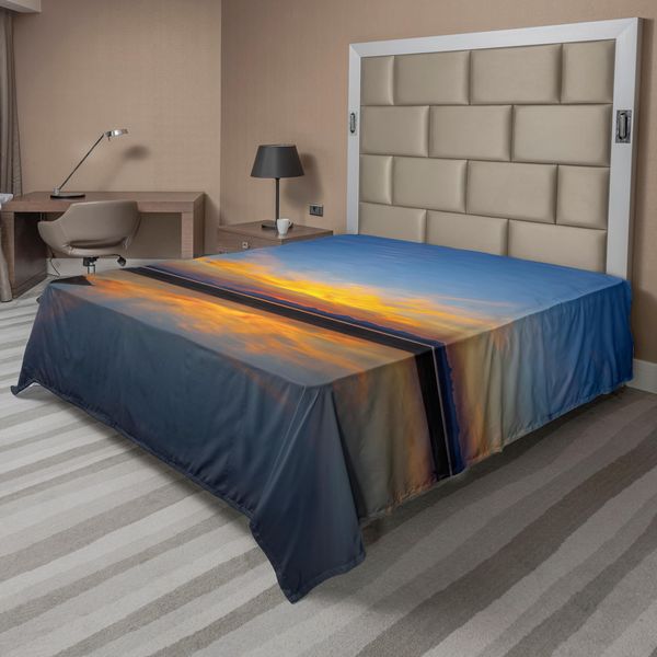 Abakuhaus Lenzuolo Yellowstone, Parco Nazionale Di Yellowstone Alba Sul Lago Immagine Naturale All'aperto, Morbido E Confortevole Lenzuolo Superiore Per Un Letto Decorativo 1 Pezzo 275 Cm X 260 Cm, Giallo / Blu-image