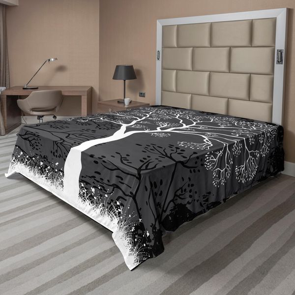Abakuhaus Lenzuolo Grigio, Illustrazione Artistica Di Un Albero Con Rami Rigogliosi Allegra Erba Stagionale Stirata Dalla Natura, Morbido E Confortevole Lenzuolo Superiore Per Un Letto Decorativo 1 Pezzo 244 Cm X 205 Cm, Grigio Bianco-image
