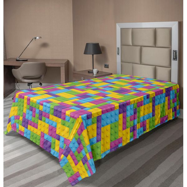 Abakuhaus Lenzuolo Per Asilo Nido, Cubi Colorati In Plastica Da Costruzione, Illustrazione Geometrica Infantile, Lenzuolo Morbido E Confortevole Per Un Letto Decorativo, 1 Pezzo, 190 Cm X 100 Cm, Viola, Verde, Blu-image