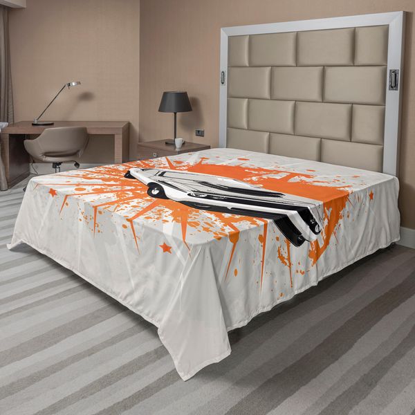 Abakuhaus Lenzuolo Per Auto, Stile Graffiti Ispirato Alle Auto Sportive, Stampa Grafica Con Elementi Splash Color, Lenzuolo Morbido E Confortevole Per Un Letto Decorativo, 1 Pezzo 266 Cm X 260 Cm, Arancione Grigio-image