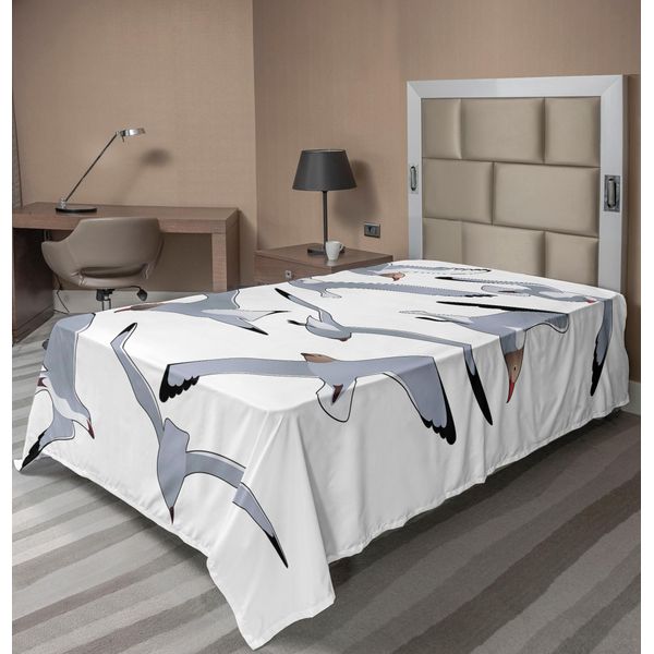 Abakuhaus Lenzuolo Seagulls, Gabbiani In Volo, Disegni Caricaturali In Diverse Posizioni Affiancati, Lenzuolo Morbido E Confortevole Per Un Letto Decorativo 1 Pezzo 190 Cm X 100 Cm, Bianco Nero-image