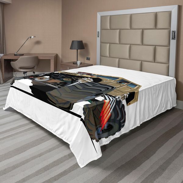 Abakuhaus Lenzuolo Per Auto, Illustrazione Di Un'auto Mostruosa Enorme Con Pneumatici Sovradimensionati, Lenzuolo Morbido E Confortevole Per Un Letto Decorativo 1 Pezzo 260 Cm X 228 Cm, Multicolore-image