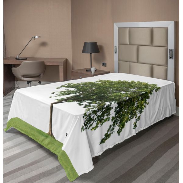 Abakuhaus Lenzuolo Con Albero, Panchina Sotto Un Albero Maestoso Che Sembra Un Simbolo Di Solitudine Nel Design Dell'ambiente Abitativo, Lenzuolo Morbido E Confortevole Per Un Letto Decorativo 1 Pezzo 260 Cm X 168 Cm, Verde Bianco-image
