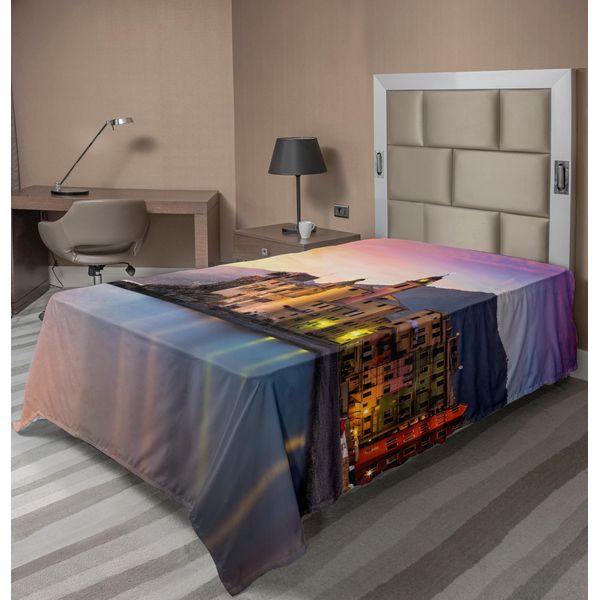 Abakuhaus Vista Della Città Lenzuolo, Città Mediterranea Camogli Dall'italia Alba Paesaggio Scenografico Colorato, Morbido E Confortevole Lenzuolo Superiore Per Un Letto Decorativo 1 Pezzo 260 Cm X 168 Cm, Giallo Pesca-image